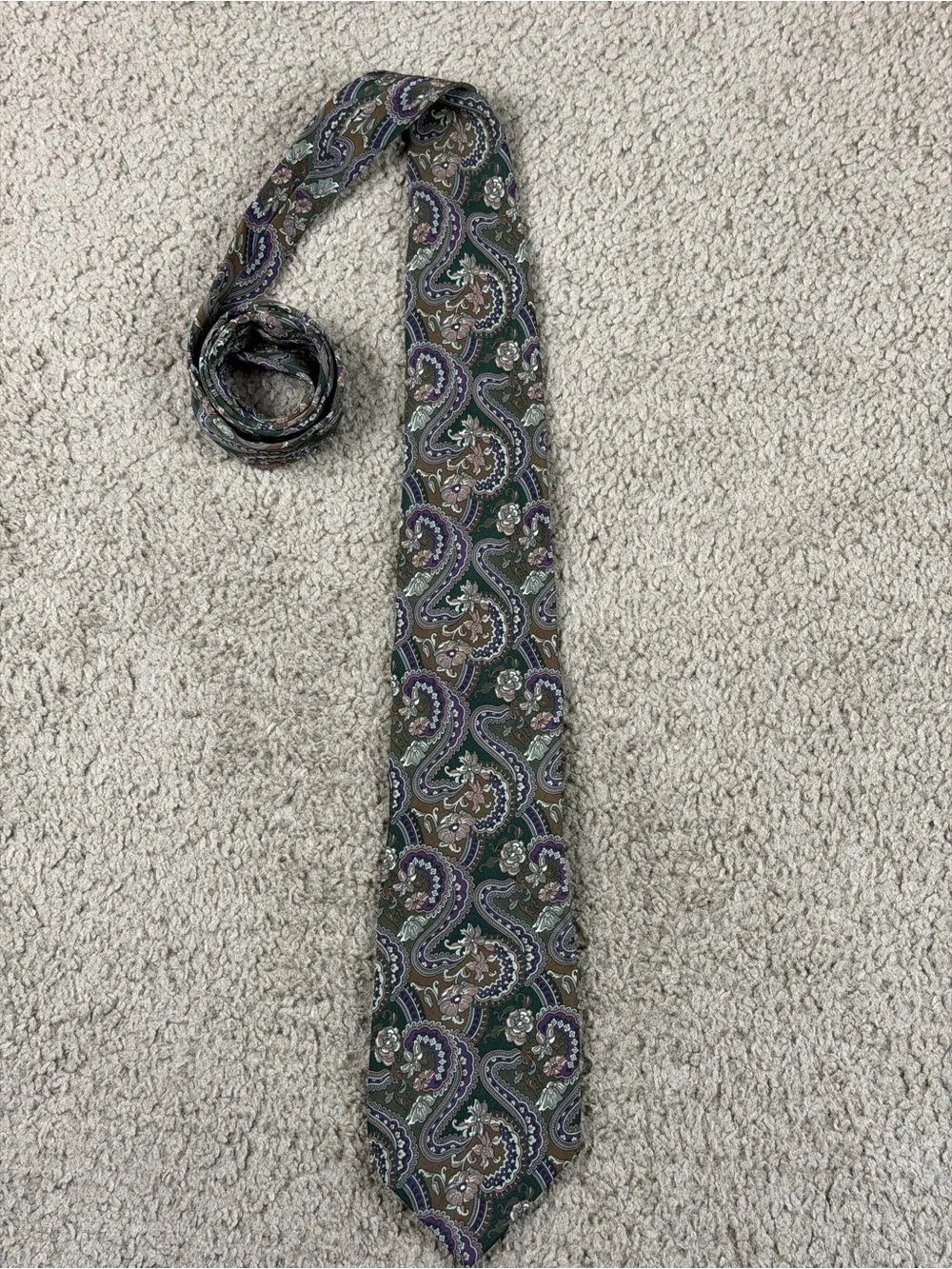 Dior Green Paisley Tie with Purple and Brown Accents